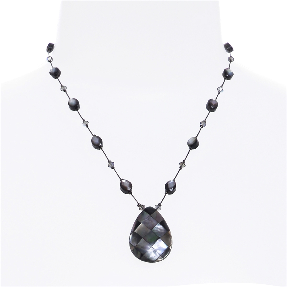 Black Grey Abalone Crystal Beaded Pendant Necklace