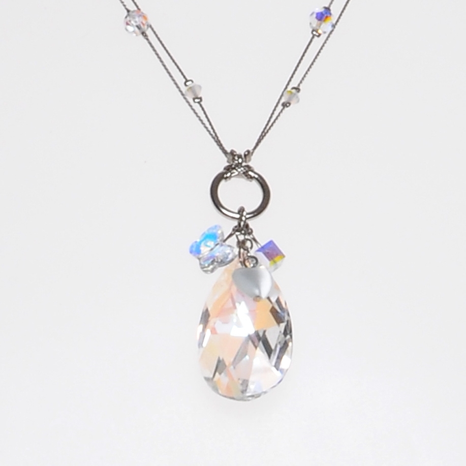 Carrie Clear Crystal Pendant | Large, Faceted Crystal Necklace