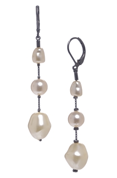 Illusion Pearl Long Earrings - Cream