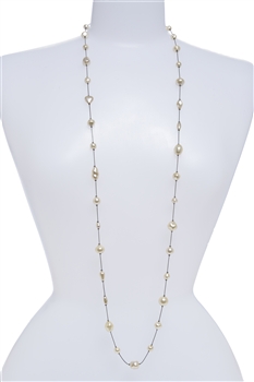 Illusion Long Pearl Necklace - Cream