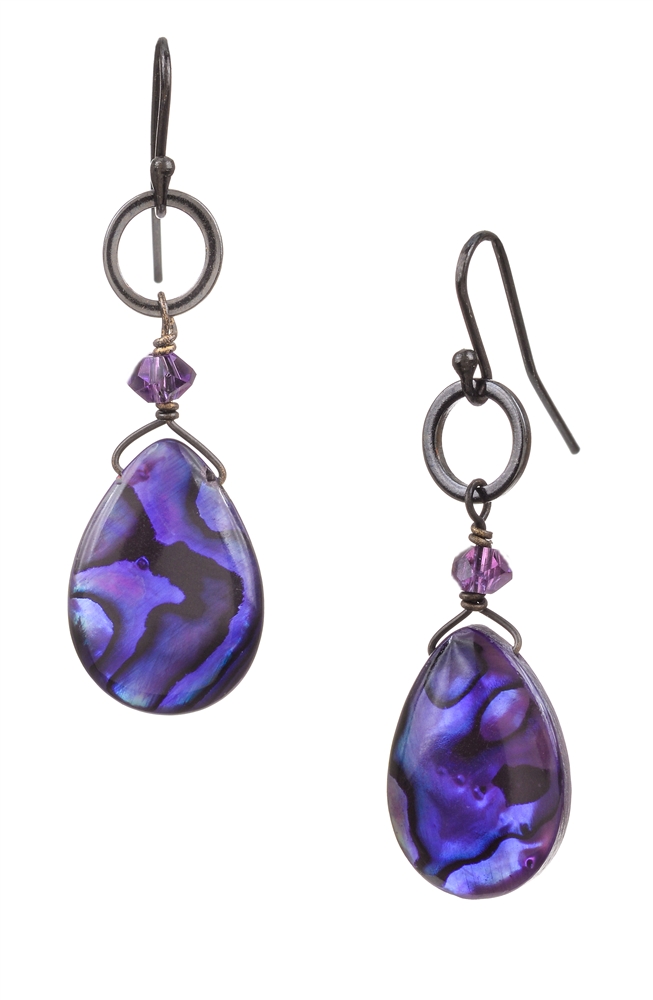 Purple Abalone Dangle Drop Earrings: Chandelier Earrings